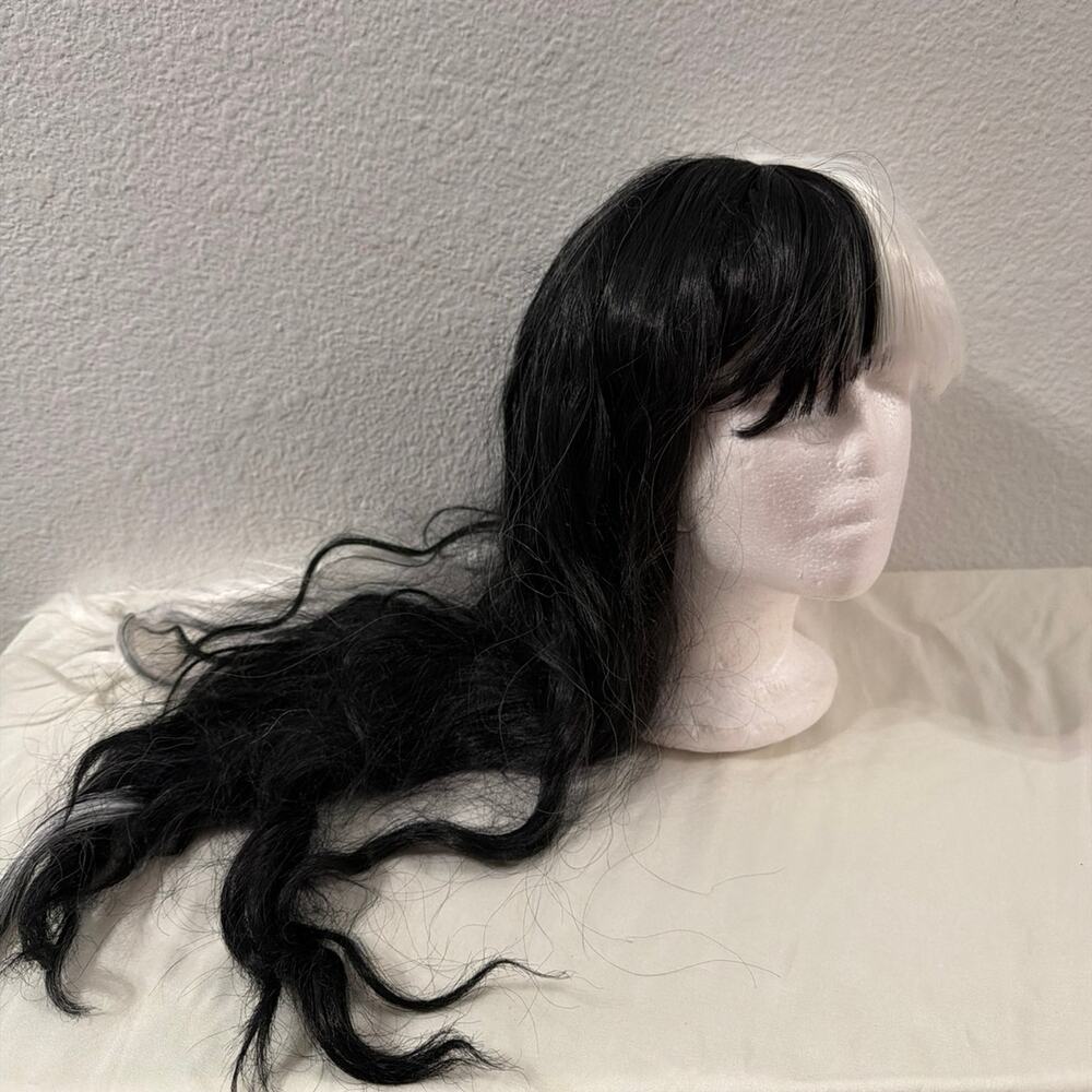 Synthetic black and white long wig with bangs!